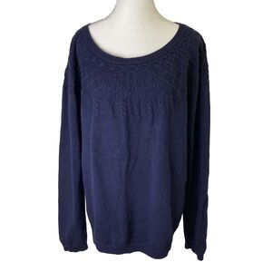 Talbots Navy Blue Pullover Sweater  Braided Fisherman Size XL